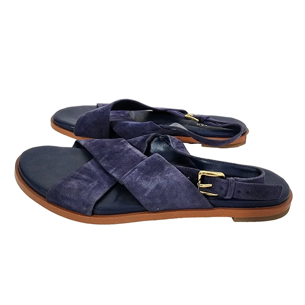 Cole Haan Women Fernanda Grand 360 Sandal 7B Marine Blue Suede Slip On Slingback